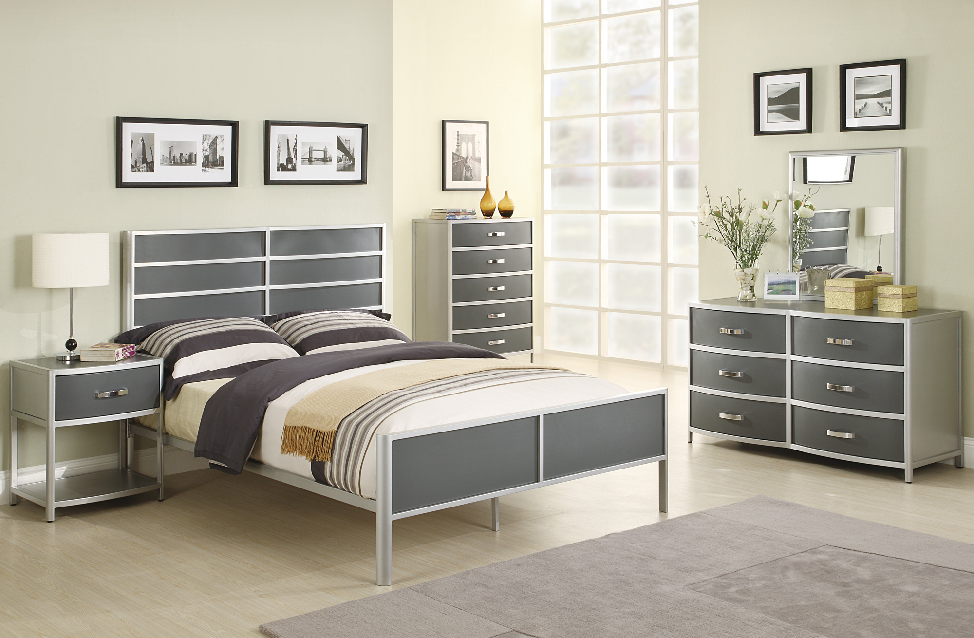 Coaster Furniture Dewey Collection Silver Bedroom Set(Twin Bed, Night Stand, Dresser)