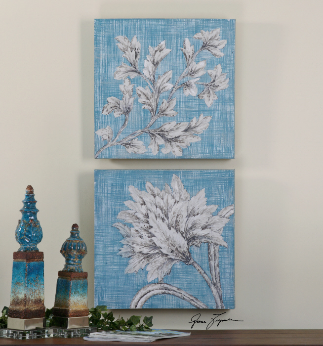 C111-34286 By Uttermost Teal Florals Art S/2