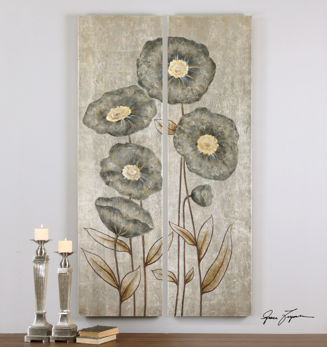 C111-34296 By Uttermost Graceful Flowers Hand Painted Art, S/2