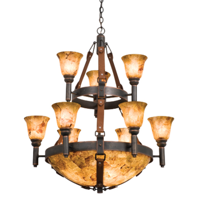 C118-4649AC-PS103-PS11 By Kalco Lighting-Napa Collection Antique Copper Finish (9) 40-Watt Medium Base (5) 60-Watt Medium Base