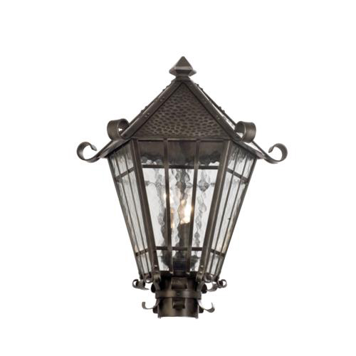 C118-9219BI By Kalco Lighting-Chalet Collection Black Iron Finish 3-Lt. Large Post/Pier Mount