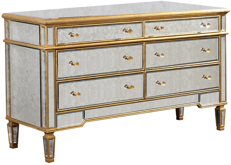 C121-MF1-1005GA By Elegant Lighting Florentine Collection 6 Drawer Dresser 60"x20"x34"H GA silver/clear mirror Finish