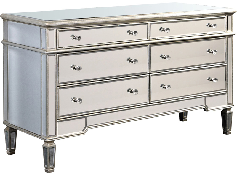 C121-MF1-1005SC By Elegant Lighting Florentine Collection 6 Drawer Dresser 60"x20"x34"H SC silver/clear mirror Finish