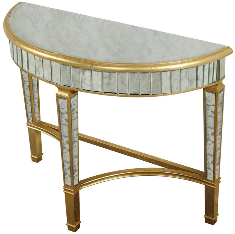 C121-MF1-4001GA By Elegant Lighting Florentine Collection Half Moon Table 42"x16"x32"H GA gold/antique mirror Finish