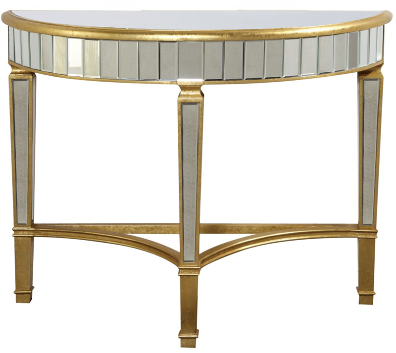 C121-MF1-4001GC By Elegant Lighting Florentine Collection Half Moon Table 42"x16"x32"H GC gold/clear mirror Finish