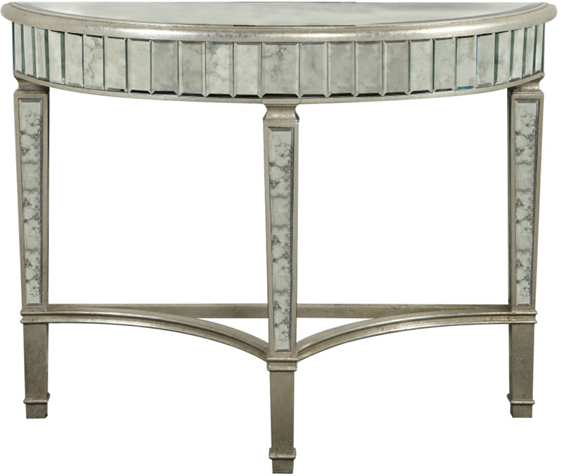 C121-MF1-4001SA By Elegant Lighting Florentine Collection Half Moon Table 42"x16"x32"H SA silver/antique mirror Finish