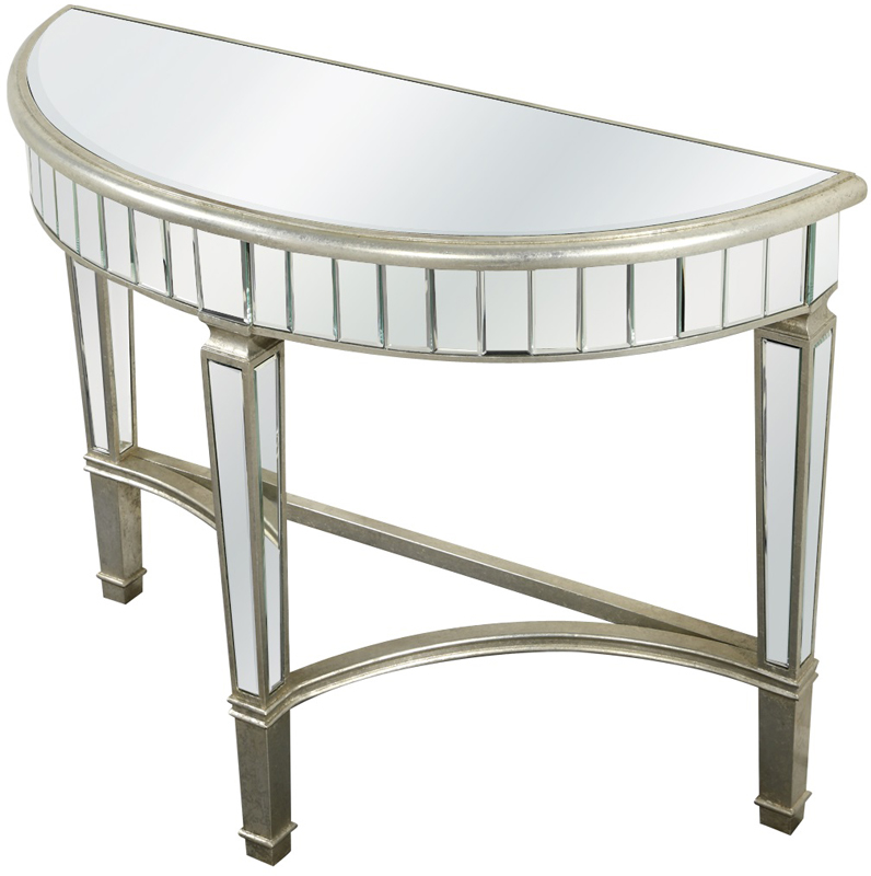 C121-MF1-4001SC By Elegant Lighting Florentine Collection Half Moon Table 42"x16"x32"H SC silver/clear mirror Finish