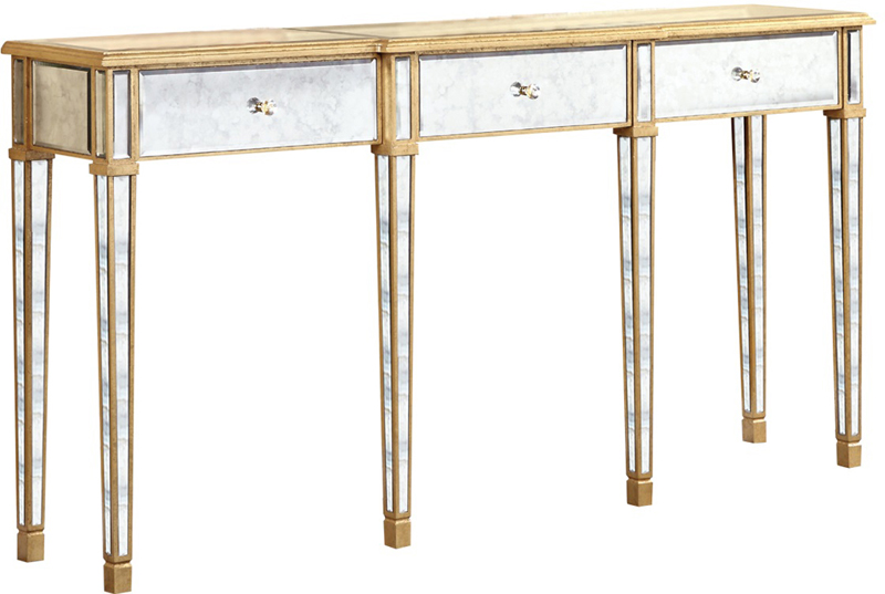 C121-MF1-4004GA By Elegant Lighting Florentine Collection 3 Drawer Table 70"x15"x37"H GA silver/clear mirror Finish