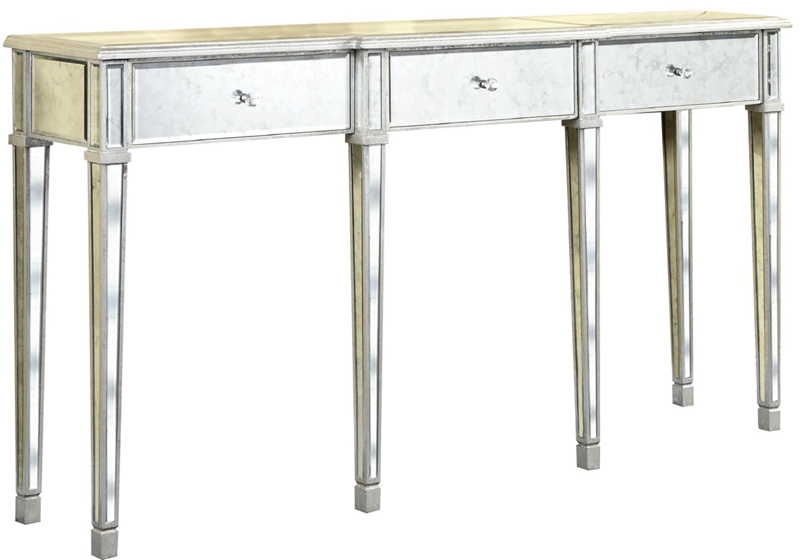 C121-MF1-4004SA By Elegant Lighting Florentine Collection 3 Drawer Table 70"x15"x37"H SA silver/clear mirror Finish