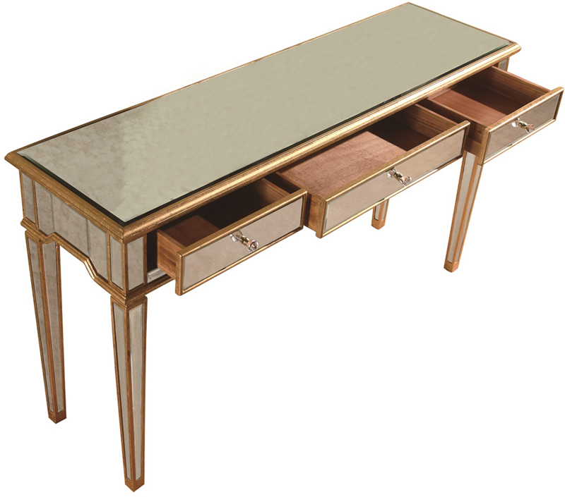 C121-MF1-5101GA By Elegant Lighting Florentine Collection 3 Drawers Console Table 60"x17"x34" GA Gold/Antique mirror Finish