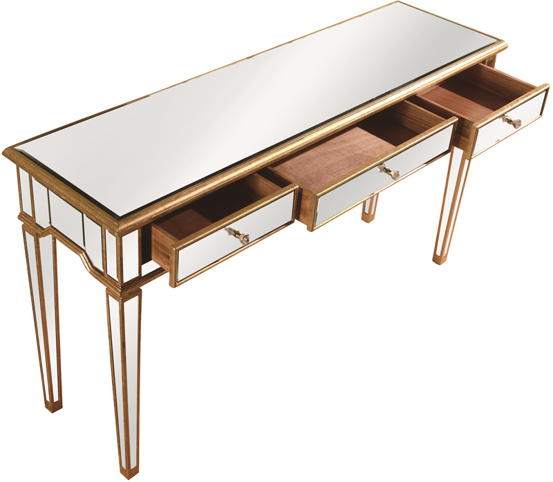 C121-MF1-5101GC By Elegant Lighting Florentine Collection 3 Drawers Console Table 60"x17"x34" GC Gold/Clear mirror Finish