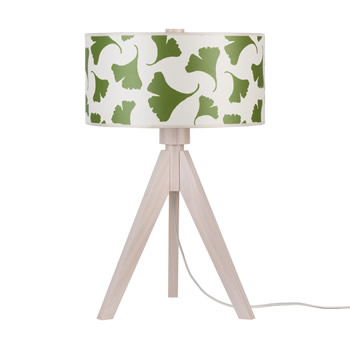 C123-WD-333-GRN By Lights Up-Woody Collection Green Ginkgo Leaf with Pickled Wood Base Finish Table Lamp
