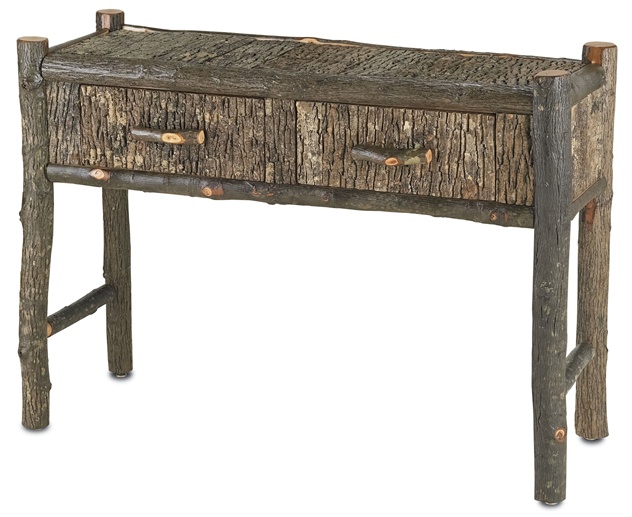 C146-3189 By Currey Lighting Elkmont Console Table Natural Hickory/Bark Finish