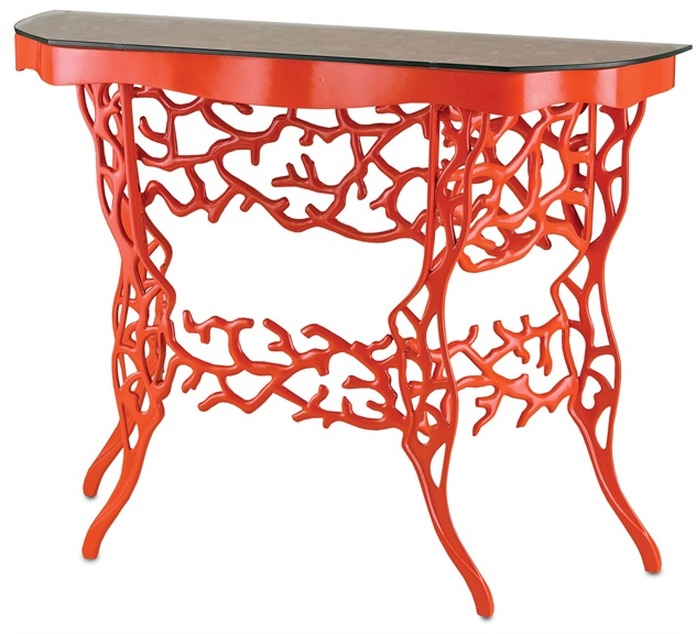 C146-4147 By Currey Lighting Corail Console Table, Red The Marjorie Skouras Collection Red Finish