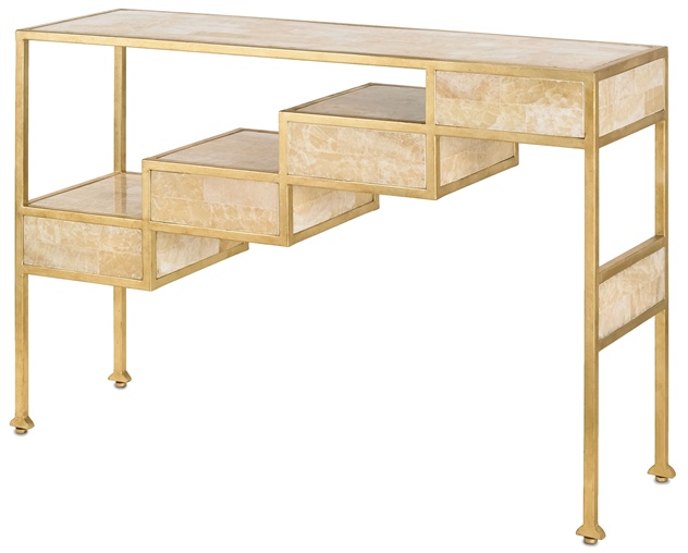 C146-4160 By Currey Lighting Aficionado Console Table Contemporary Gold Leaf/Natural Finish