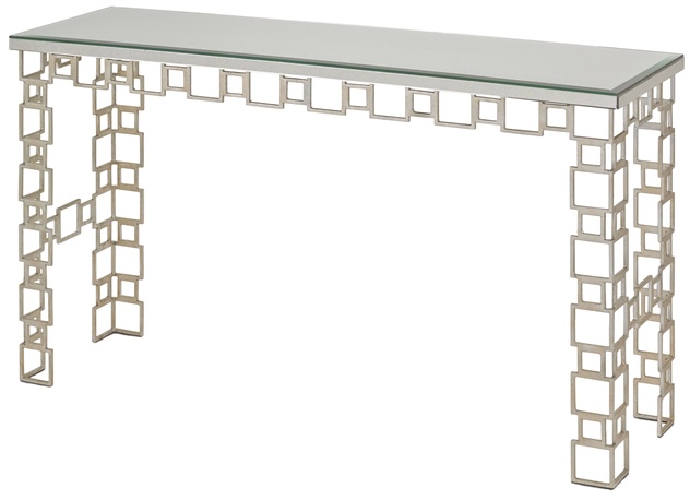 C146-4164 By Currey Lighting Euclid Console Table Contemporary Silver Leaf/Antique Mirror Finish