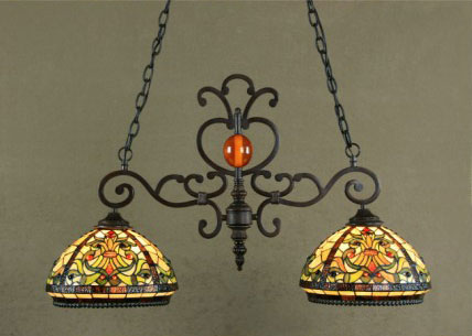 C154-1116IS-212T By Legacy Fine Lighting - Baroque Collection Burnished Walnut Finish Tiffany Style Island/Game 2-Lite