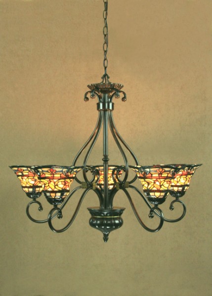 C154-1201CH-5U8T By Legacy Fine Lighting - Somerset Collection Sandstone Bronze Finish Tiffany Style Chandelier 5-Lite Up