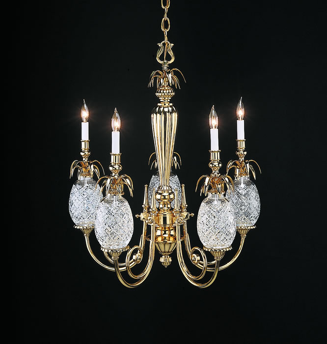 C155-028-092-28-00 By WATERFORD Lighting - Polished Brass Finish with Irish Lead Crystal Hospitality Five Arm Chandelier