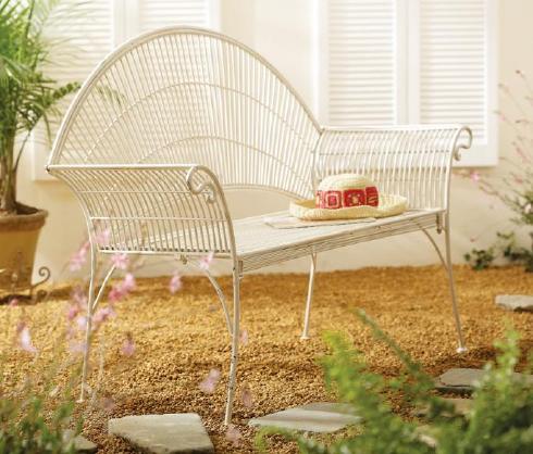 C160-82067 By CBK Lighting-Chairs/Benches Collection Antique White Finish Bench Garden Style Rolled Wire