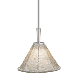 C164-PC3002-15-15 By Alico Lighting-Beaded Cone Collection Chrome Bead Shade Finish Single-Lamp Pendant 