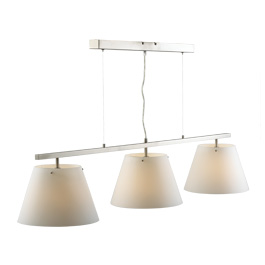 C164-PS7300-10-16M-3 By Alico Lighting-Chapeau Chandelier Collection Matte Satin Nickel Finish Three-Light Island Chandelier With Large White Opal Shades