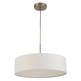 C164-PS9555-30-16M By Alico Lighting-Forma Piccolo Drum Collection Matte Satin Nickel Finish Forma Piccolo Drum 120V Pendant. White Fabric Drum Shade. Matte Satin Nickel Finish.