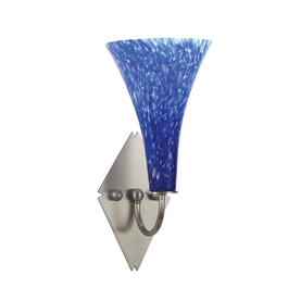 C164-PW1770-57-16M By Alico Lighting-Tromba Collection Matte Satin Nickel Finish Single-Lamp Wall Sconce With Cerulean Blue Shade