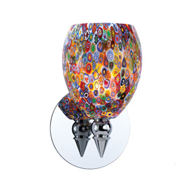 C164-PW3500-55-15 By Alico Lighting-Aura Collection Chrome Finish Single-Lamp Wall Sconce With Millefiori Glass Shade