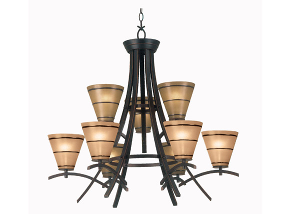 C165-90089ORB By Kenroy Home-Wright Collection Oil Rubbed Bronze Finish Wright 9 Lights. Chandelier
