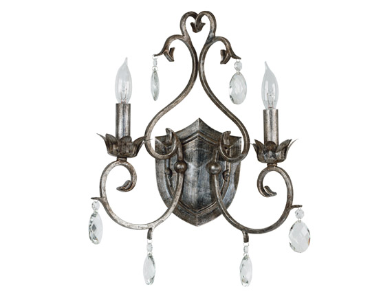 C165-91342WS By Kenroy Home-Antoinette Collection Weathered Silver w/Glass Accents Finish Antoinette Sconce 2 Lights