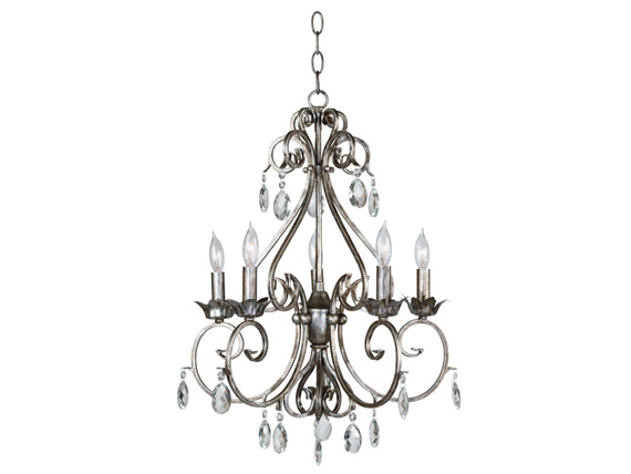 C165-91345WS By Kenroy Home-Antoinette Collection Weathered Silver w/Glass Accents Finish Antoinette Chandelier - 5 Lights