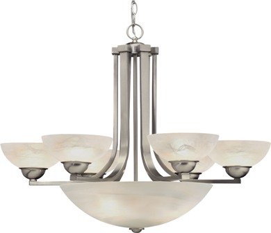 C170-205-09 By Dolan Designs-Fireside Collection Satin Nickel Finish 6+3 Light Bowl Chandelier