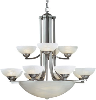 C170-206-09 By Dolan Designs-Fireside Collection Satin Nickel Finish 12+3 Light 2Tier Bowl Chandelier
