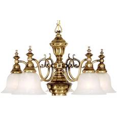 C170-660-18 By Dolan Designs-Richland Collection Old Brass Finish 5 Light +Downlight Chandelier