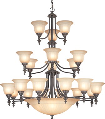 C170-663-78 By Dolan Designs-Richland Collection Bolivian Finish 21+5 Light 3 Tier Bowl Chandelier