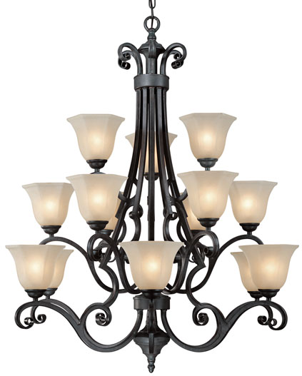 C170-773-34 By Dolan Designs-Winston Collection Olde World Iron Finish 15 Light 3 Tier Chandelier