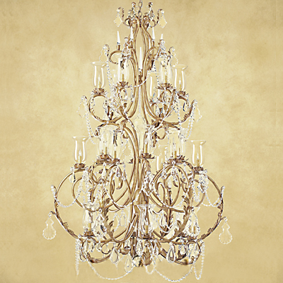 C173-CC005-1 By ARTE DE MEXICO - Iron Lighting Collection Patinated Gold Finish Wrought Iron Chandelier with Crystals