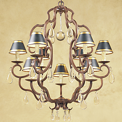 C173-CC018-1 By ARTE DE MEXICO - Iron Lighting Collection Aged Copper Finish Wrought Iron Chandelier with Crystals