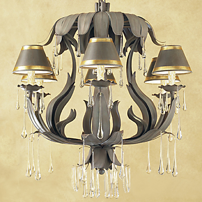 C173-CC021-2 By ARTE DE MEXICO - Iron Lighting Collection Antique Green Finish Wrought Iron Chandelier with Crystals