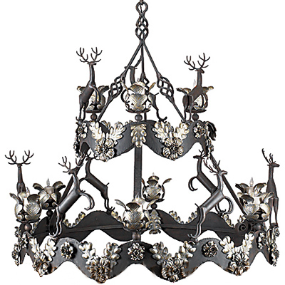 C173-CH034-1 By ARTE DE MEXICO - Iron Lighting Collection Black Rust & Antique Silver accents Finish Wrought Iron Chandelier