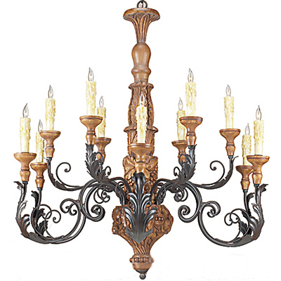 C173-CH043-1 By ARTE DE MEXICO - Iron Lighting Collection Aged Pecan with Black Rust arms Finish Wrought Iron Chandelier