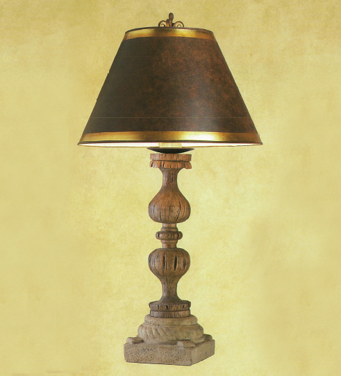 C173-WTL 54-1 By Artdemexico - Wood Lighting Collection Collection Distressed wood with stone base Finish Carved Wood and Stone Table Light