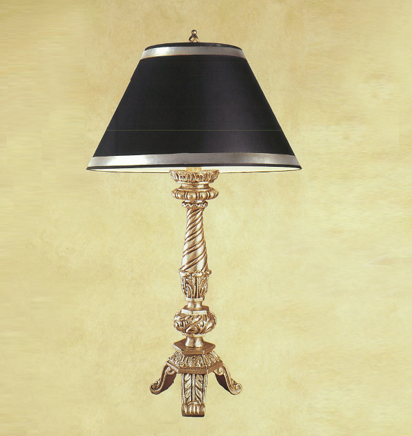 C173-WTL 56-1 By Artdemexico - Wood Lighting Collection Collection Antique Silver Finish Carved Wood Table Light