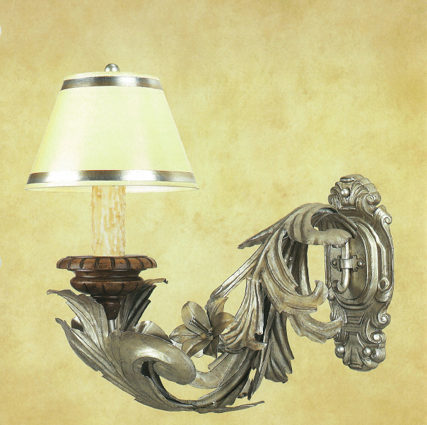 C173-WWM 41 By Artdemexico - Wood Lighting Collection Collection Antique Silver Finish Carved Wood and Wrought Iron Wall Light