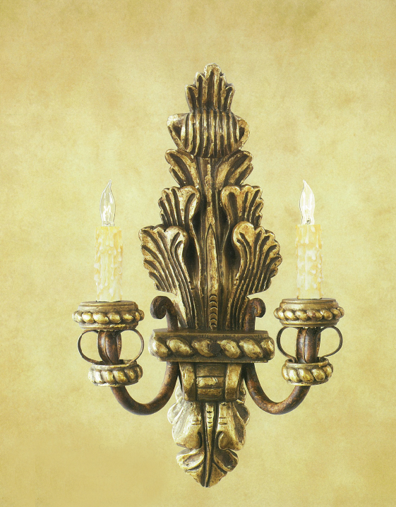 C173-WWM 42 By Artdemexico - Wood Lighting Collection Collection Premium Gold Reale Finish Carved Wood and Wrought Iron Wall Light