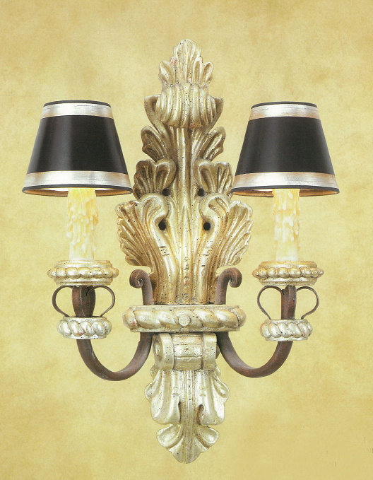 C173-WWM 43 By Artdemexico - Wood Lighting Collection Collection Antique Silver with Finish Carved Wood and Wrought Iron Wall Light