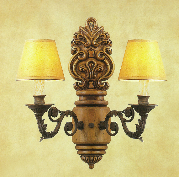 C173-WWM 50 By Artdemexico - Wood Lighting Collection Collection Aged Pecan Finish Carved Wood and Wrought Iron Wall Light