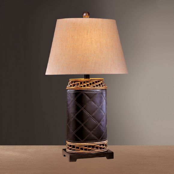 C175-12180-0 By Ambience Lighting-Dark Brown Leather With Rattan Finish-Table Lamp