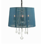 C182-1398/3-Blue-00921 By Creative Creations-Rovello Collection Blue Finish 3 Light Crystal Chandelier with Blue Shade